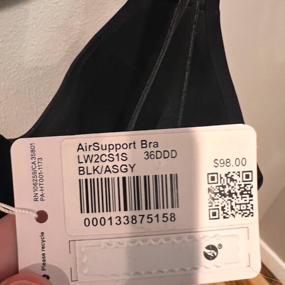 NWT Lululemon AirSupport Bra, Black, Size 36DDD - Picture 3 of 4